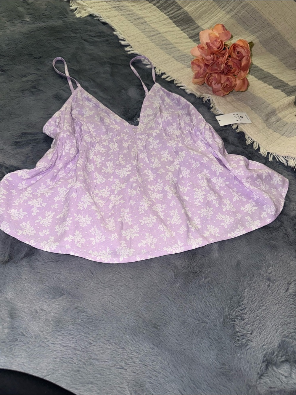 Billabong Lavender Floral Adjustable Spaghetti-Strap Cami